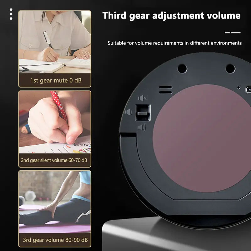 Circular Timer showing that it has 3 different levels of volume. 0dB, 60-70 dB, and 80-90 dB.